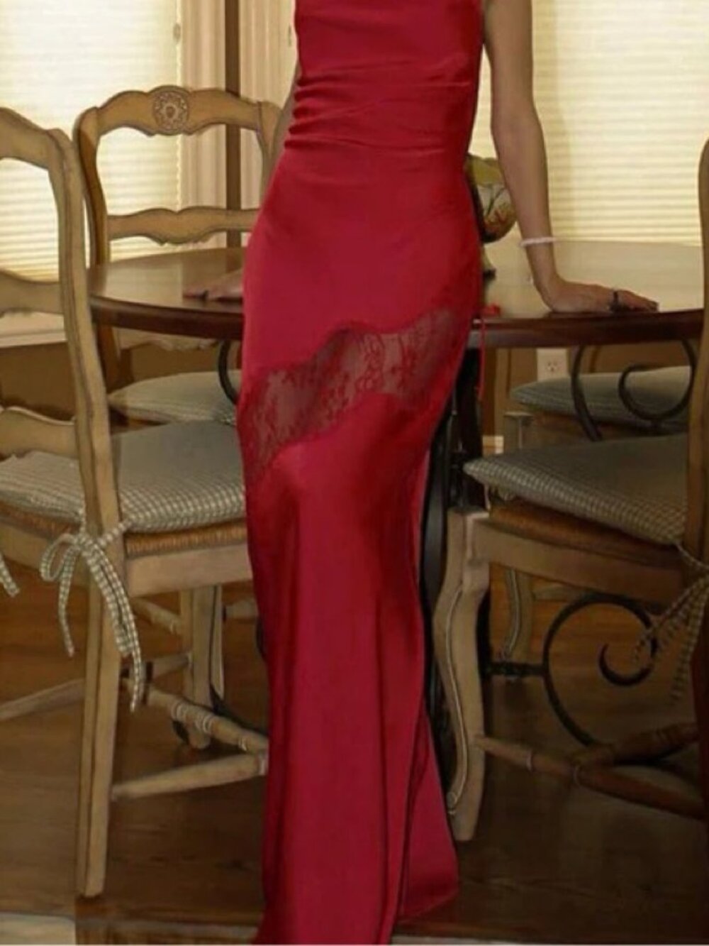 Meshki Lace Detail Satin Maxi Dress
